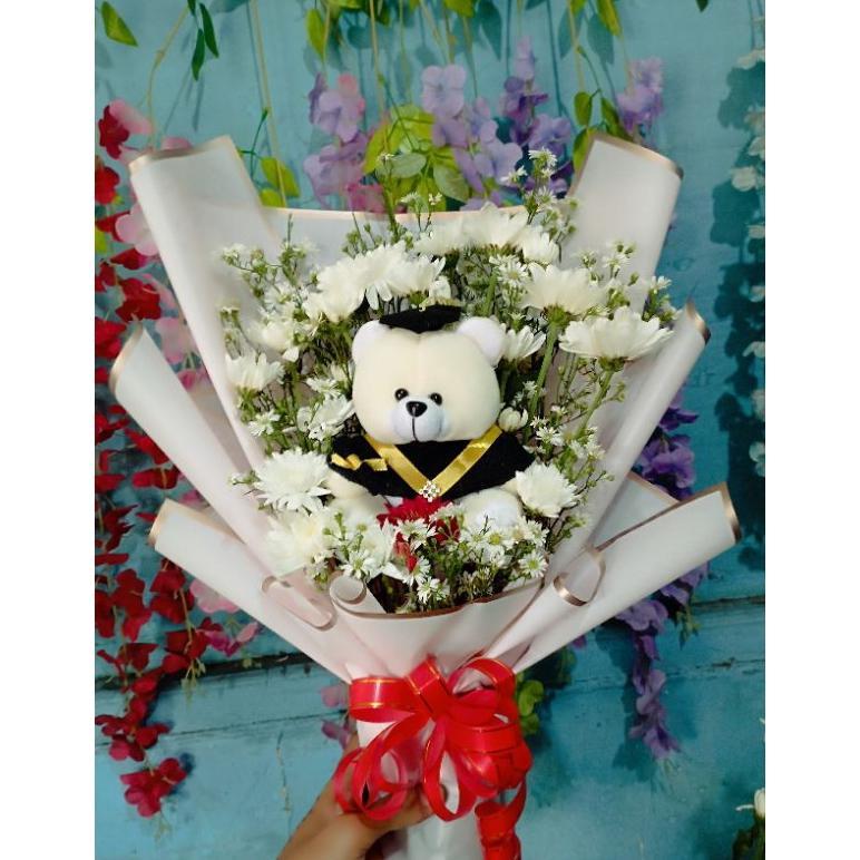 Buket wisuda boneka bunga asli