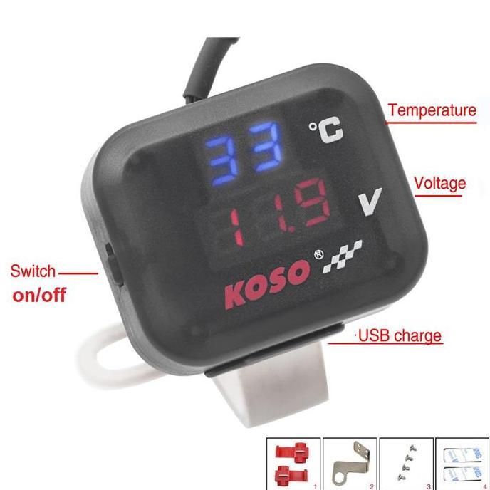 Voltmeter Koso 3 In 1 USB Charger Universal SEMUA MOTOR Anti Air Original Termometer Digital Jam Suh
