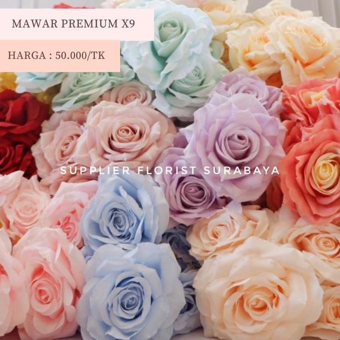 [9 KEPALA] BUNGA PALSU MAWAR PREMIUM CABANG 9 ARTIFICIAL FLOWER DECORATION DEKORASI BACKDROP BUNGA I