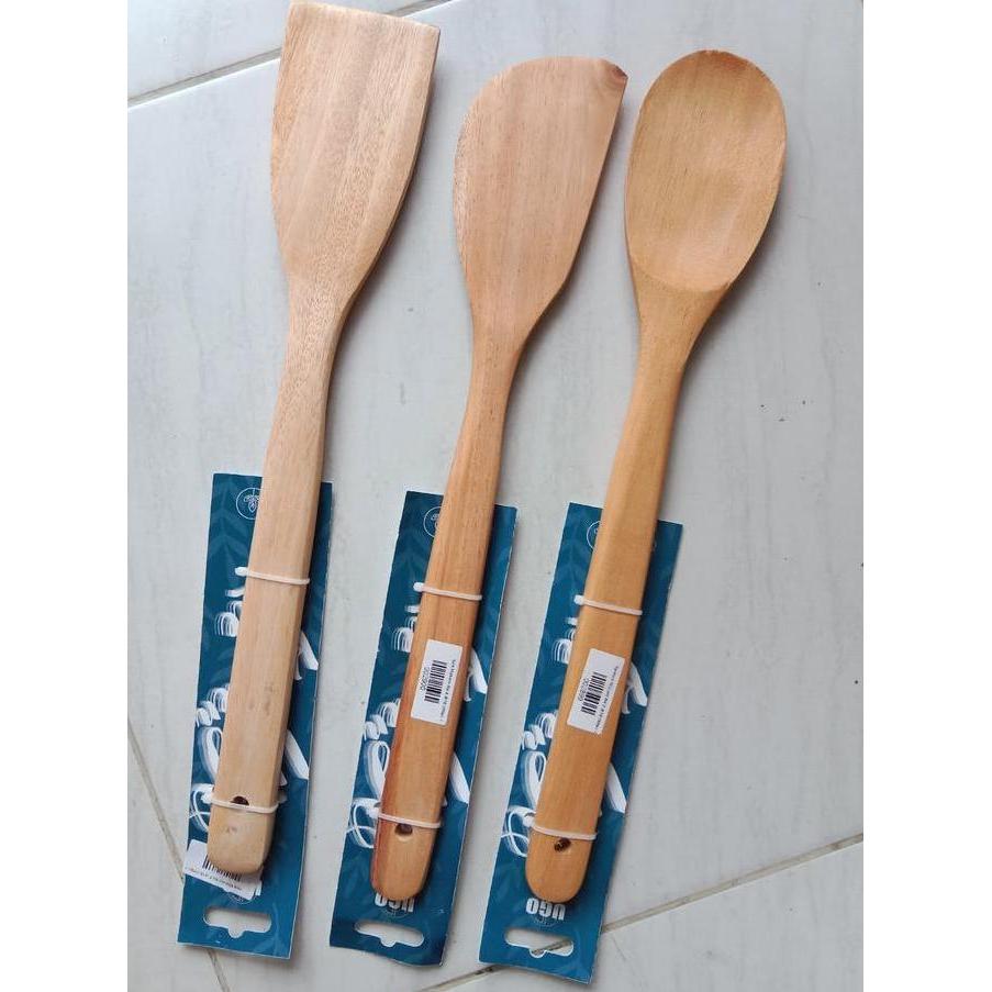 Termurah / Hot Sale Spatula Mahoni -Alat Masak Dapur 3 Set Sutil Sendok Spatula Sodet Kayu