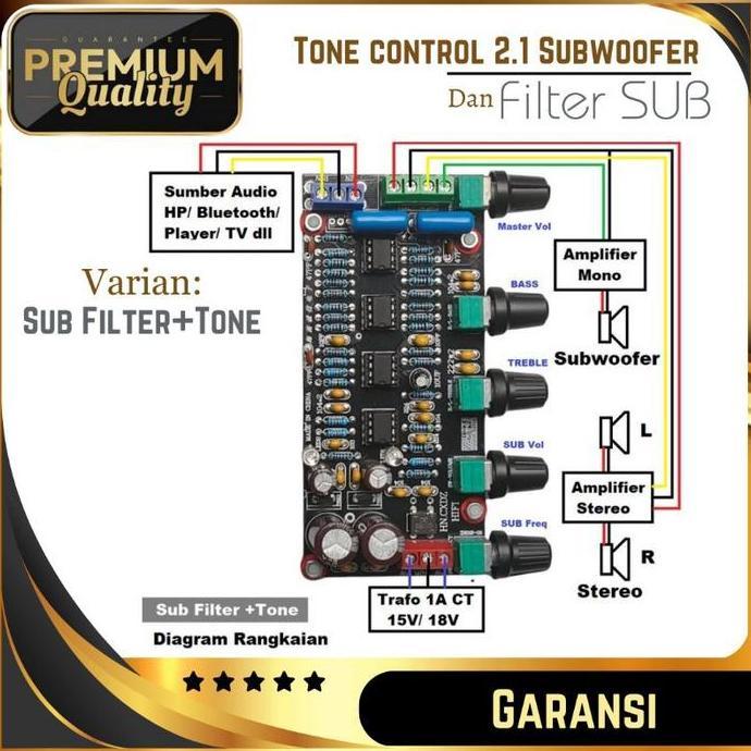 Tone Control HIFi 2.1 Stereo Subwoofer Pre-Amplifier Bass LFE Filter