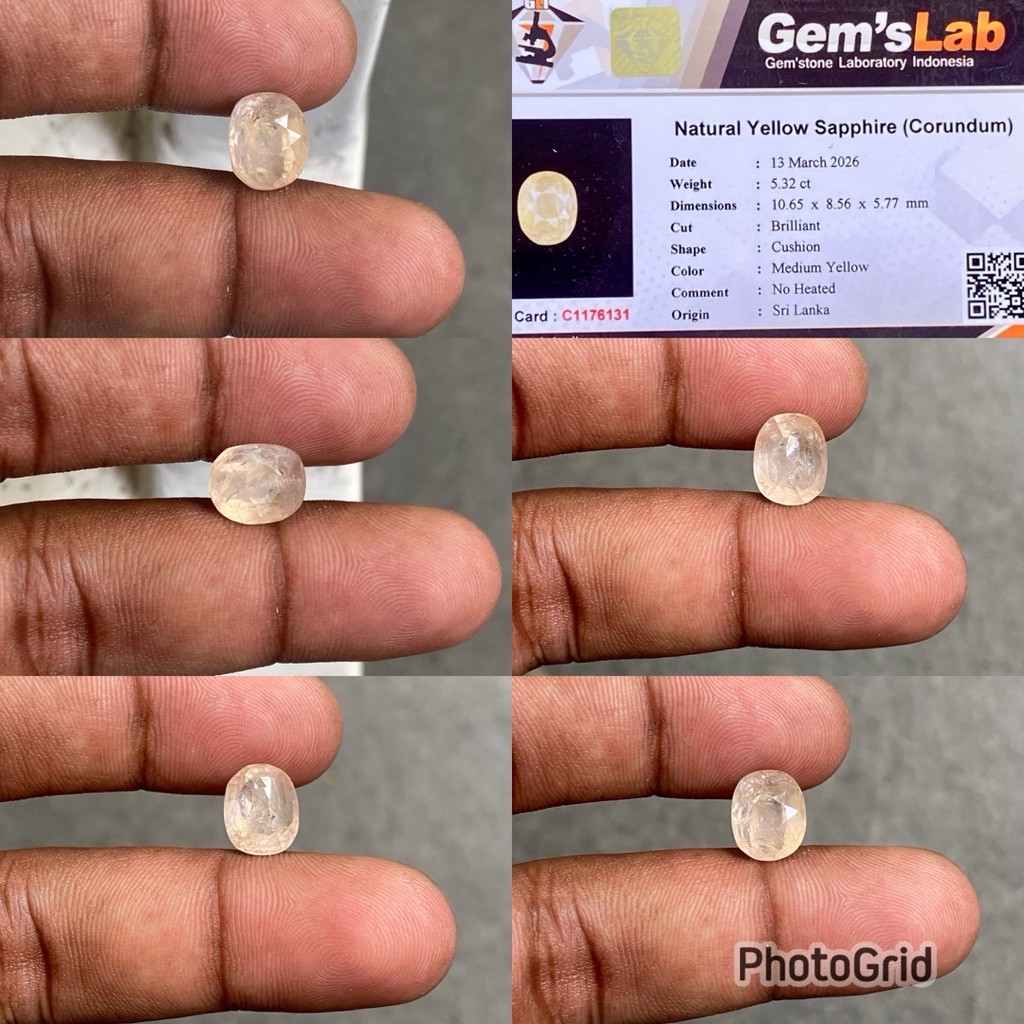 Natural Yellow Sapphire Ceylon Srilanka Batu Yellow Safir selon Srilangka yakut CT 5.32 Dim 10.65x8.
