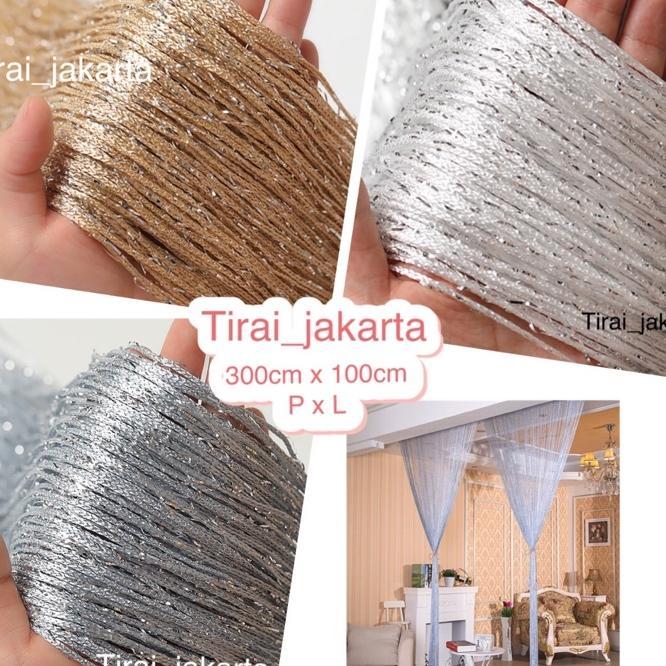 Tirai Benang Gliter 3X1M/Tirai Benang Putih Gold Silver/ Tirai Dekorasi/ Tirai Pintu/ Tirai Jendela