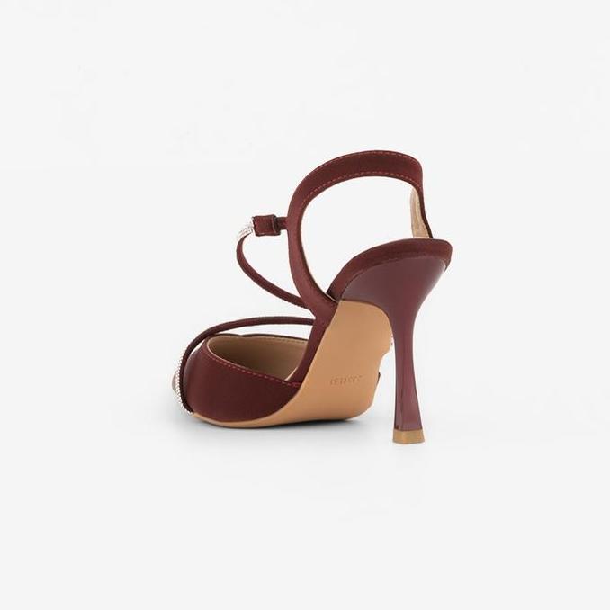 Lawrensia Erika - Sepatu High Heels Wanita Satin Suede Pesta 9.5 Cm Black / Merah - QF3357-8A HM