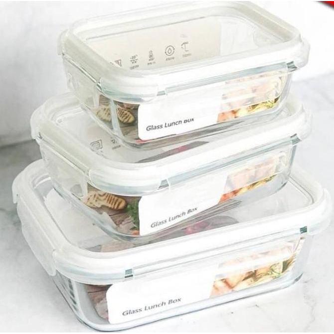 Savepec- Glasslock Lunch Set Tempat Makan Wadah Kaca Food Storage Container 3In1
