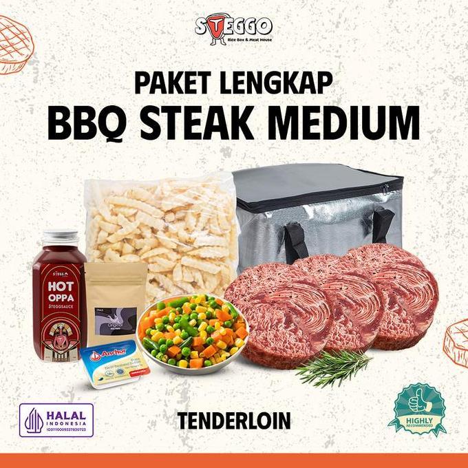 Beff- Steggo Paket Hemat Lengkap Bbq Tenderloin Beef Steak Medium Set Frozen 600 Gr Daging Steak Sia