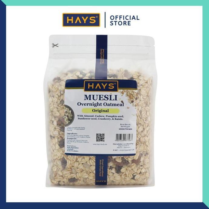 Glow- Hays Muesli Overnight Oatmeal Original 1 Kg Nuts Seeds & Fruits 1000 G