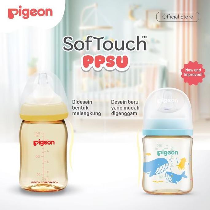 (New)Botol Pigeon Ppsu Original 100% Biomass-Ppsu Wide Neck 160Ml 240Ml With Softouch Nipple/Botol S