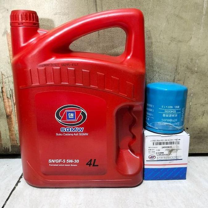 Super Sale, Oli Mesin Mobil Wuling Sgmw Sae 5W-30 Original Wuling Kemasan 4 Liter + Filter Oli Wulin