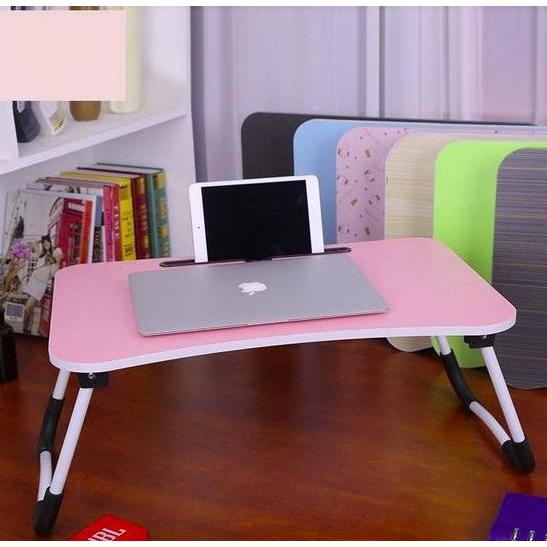 MEJA LIPAT BELAJAR ANAK LAPTOP LESEHAN WARNA POLOS SLOT GELAS HITAM