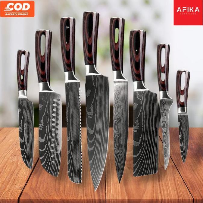 JANST Pisau Dapur Chef Damascus Bahan Stainless Steel Tajam Nyaman Digenggam