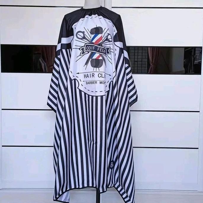 Mijikai- Kain Cukur Pangkas Rambut Kep Barber Cape Motif Salur Barberpole Jubah Potong Rambut Dewasa