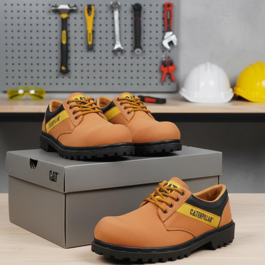 Promo Sepatu Safety Pria Cat Sby Pendek Ujung Besi Outdoor Kerja Lapangan Murah Berkualitas, Septi P
