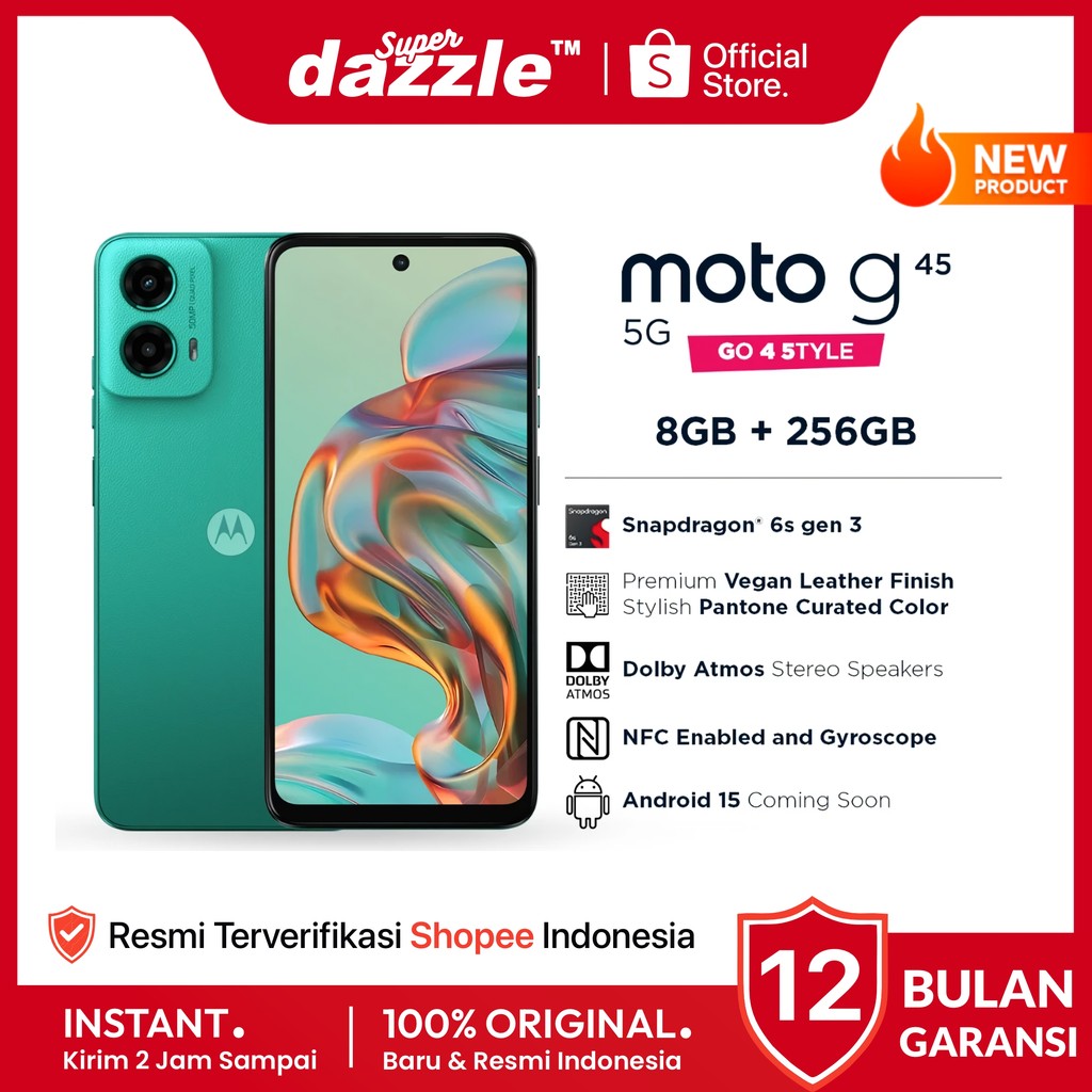 [ TERLARIS ] HP MOTOROLA G45 5G 8/256 GB NFC Snapdragon 6s Gen 3 Original 100% Garansi Resmi 12 Bula