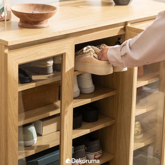 Ort- Dekoruma Nara Lemari Sepatu Kayu Olahan Rak 5 Susun Minimalis - Shoe Cabinet 3 Pintu Kaca