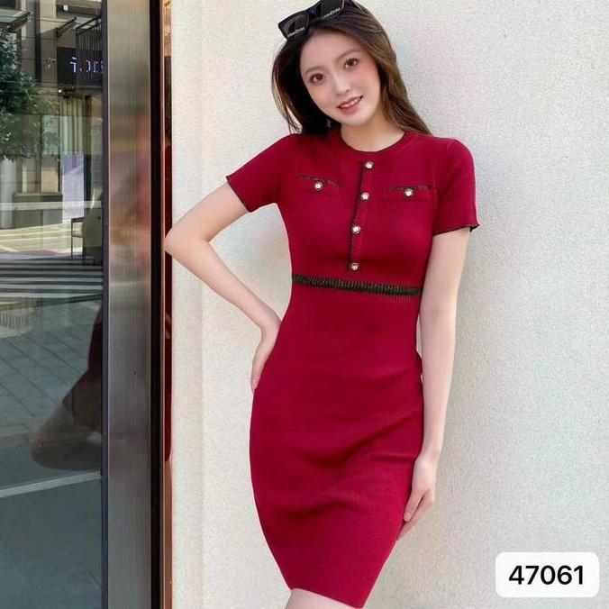 Kleid- Ajw [Sbg] Dress Wanita Casual Rajut Lengan Pendek | Mini Dress Elegan Lengan Pendek | Drees S