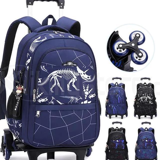 Tas Troli Anak Sekolah Dino Laki Ransel 6 Roda Tk Sd Smp School Bag