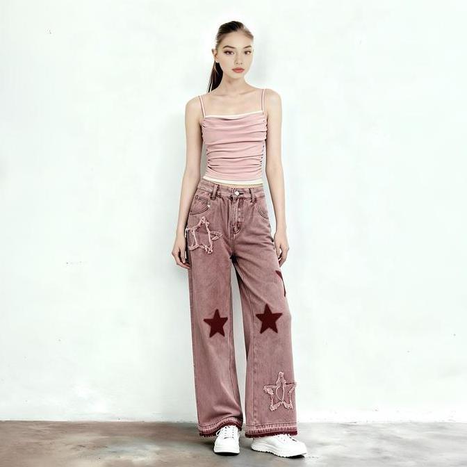 Hose- Celana Jeans Wanita Baggy Pink Bintang Fuji Inspired Look 6169 Mein Premium