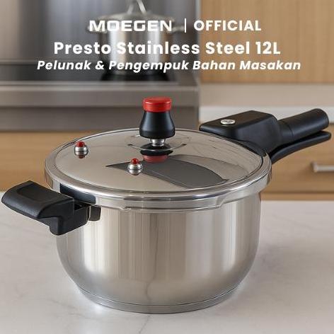 NEW MOEGEN Presto Stainless Steel 12 Liter Multifungsi Pelunak Daging Dengan Gagang Tahan Panas & Ka