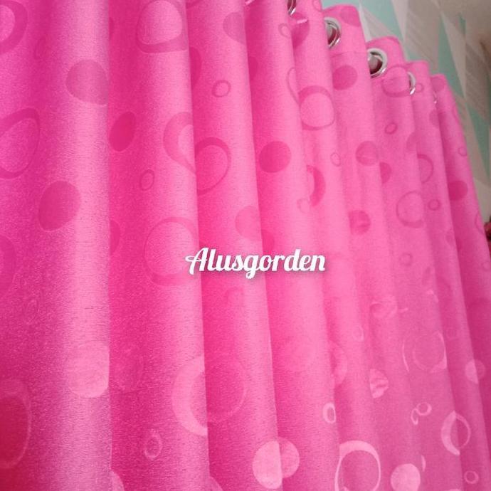 Flmy- Gorden Jendela Minimalis Polos Motif Polkadot 10Ring Warna Pink Hordeng Korden Tirai Gordyn Pi