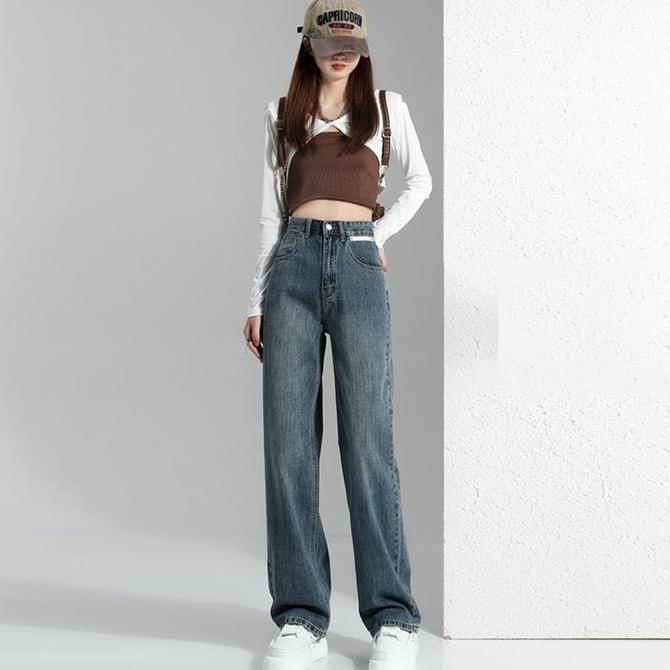 Hose- Celana Jeans Panjang Wanita Kulot High Waist Premium Korean Style Hitam Fit Kaki Nyaman Slim D