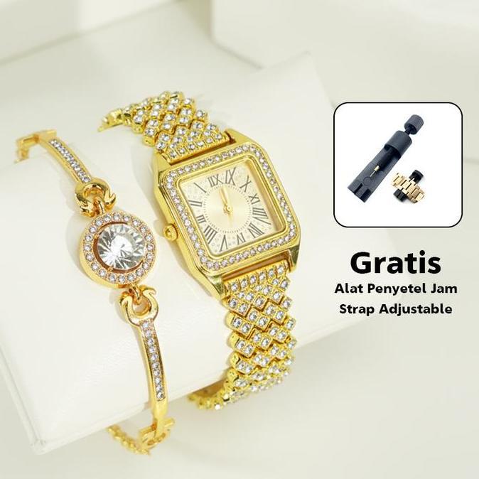 Frau- Luxeglow Cod Warna Emas Berkilauan Jam Tangan Koreaelegan Jam Tangan Wanita Anggunoriginal Tal