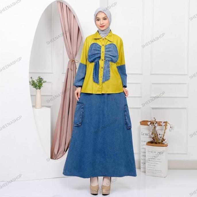 Hose- Shasha Set Rok Panjang Jeans Denim Muslim