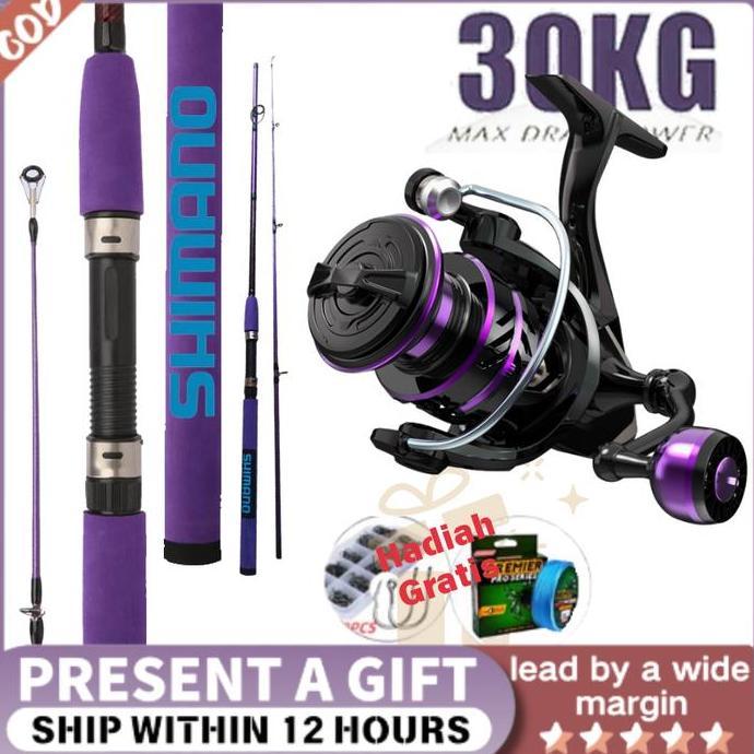 Grosir Set Shimano Lengkap 2025: Joran Ungu Teleskopik 1.8-3.0M + Reel Metal Ungu 5.2:1 - Bonus Kaca