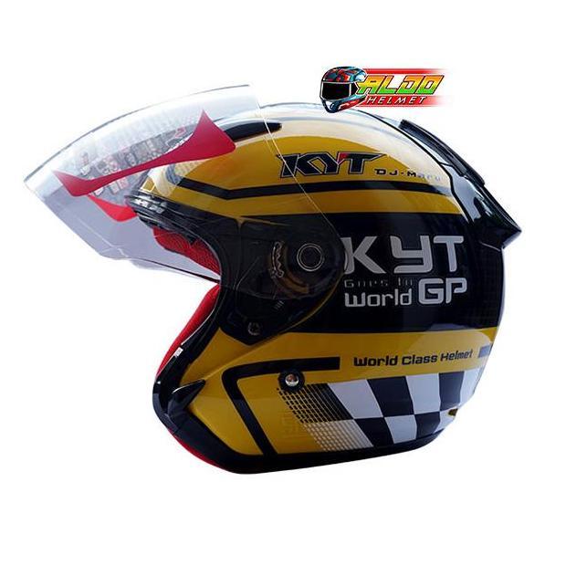 HELM KYT DJ MARU MOTIF #11 YELLOW GUN METAL #HELM KYT ORIGINAL #KYT HALLFACE CEWEK COWOK