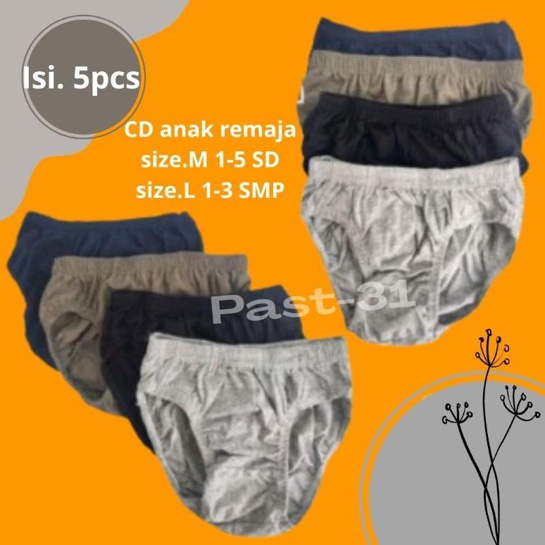 Terbaru 5 Pcs Celana Dalam Anak Remaja Sd/Smp Motif Polos Cd Anak Tanggung Laki-Laki Usia 7 Sampai 1