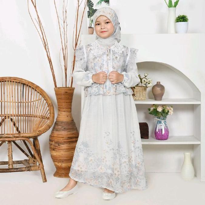Otokonoko- Sinarbarukids Gamis Anak Perempuan Raena Ceruty Motif Bunga + Rompi Tile Free Jilbab Segi