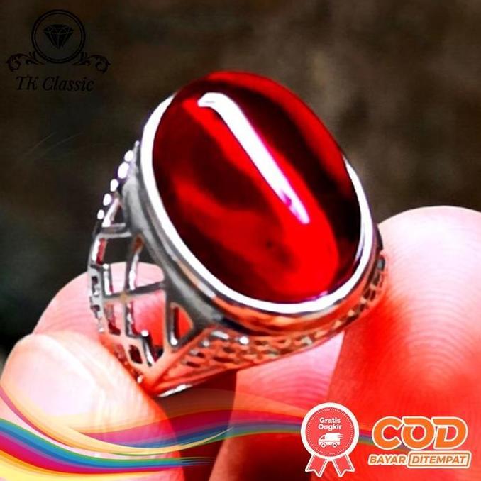CINCIN BATU AKIK PERMATA MERAH DELIMA BANGKOK SIAP PAKAI ASLI TERMURAH