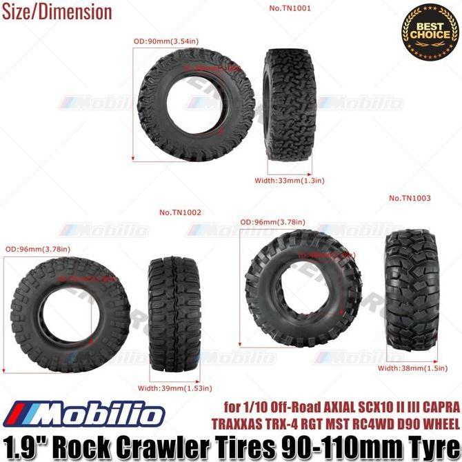 Ban 1.9" Rock Crawler Tires 90-110mm Tyre for 1/10 Off-Road AXIAL SCX10 II III CAPRA TRAXXAS TRX-4 R