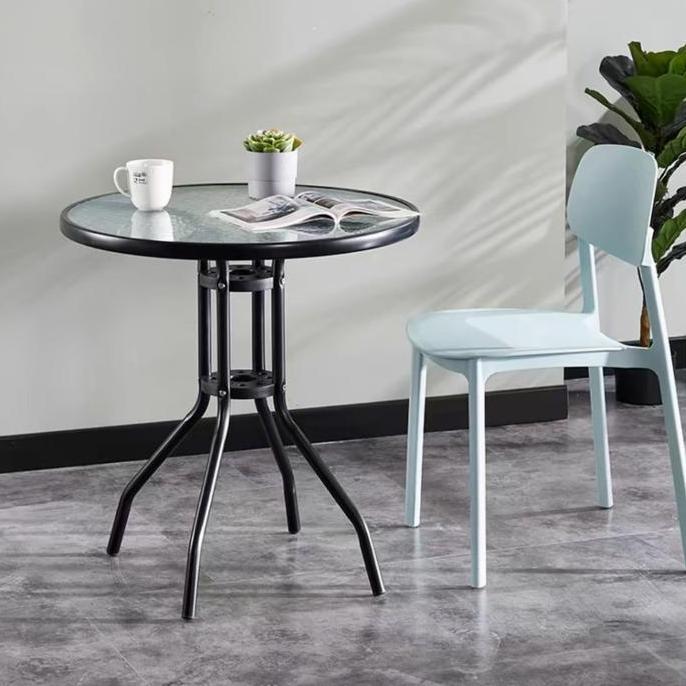 Furnibest Meja Teras Meja Taman Meja Outdoor Meja Makan Meja Bundar Kaca Meja Cafe