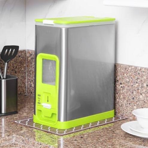 Tempat Beras Rice Box Stainless Sistem Tuang Dengan Tombol 10kg_Hijau murah