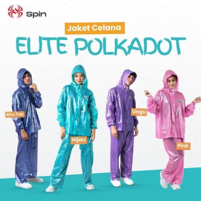 NEW JAS HUJAN SETELAN DEWASA POLKADOT SPIN ORI