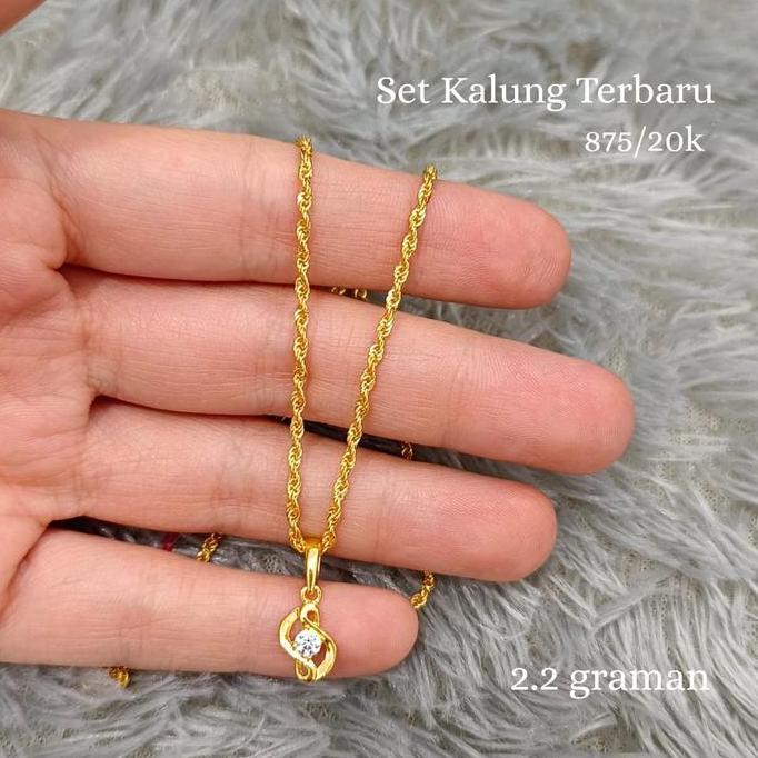 TERBARU Set Kalung Liontin Daun Permata Elegant Emas Asli