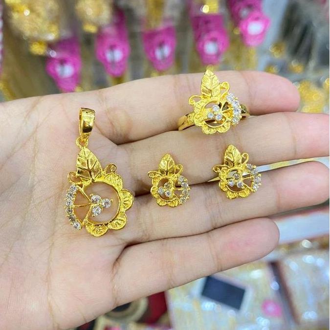 Set stelan perhiasan cantik kombinasi permata bahan swasa