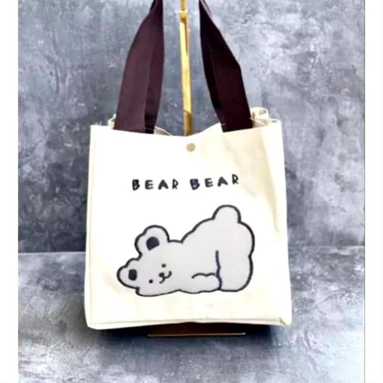 Unik Tote Mini Bear Tas Tote Cute Mini / Souvenir Anak Murah / Tas Bekal Beruang Lokal Bahan Dinir M