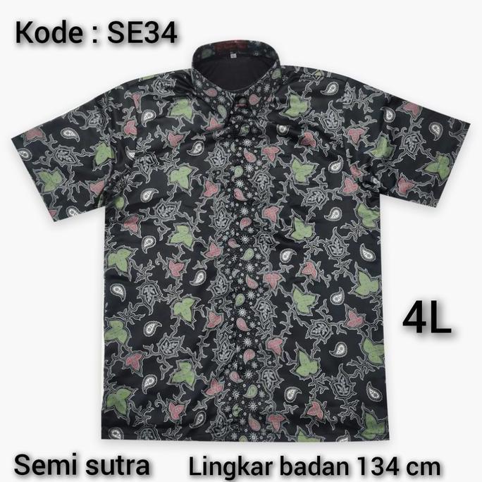 NEW 4L KEMEJA BATIK PRIA SUPER JUMBO BIG SIZE  SEMI SUTRA LENGAN PENDEK 2 ORI