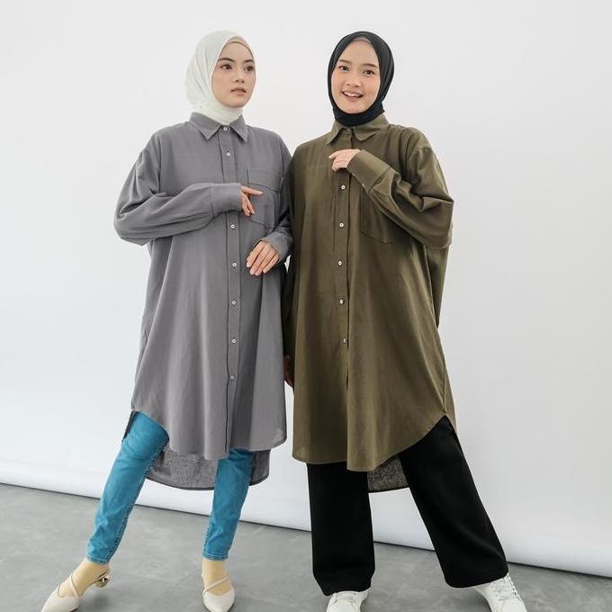 Linen Tunik / Tunik Wanita Kasual Formal Muslim Atasan Formal Lembut