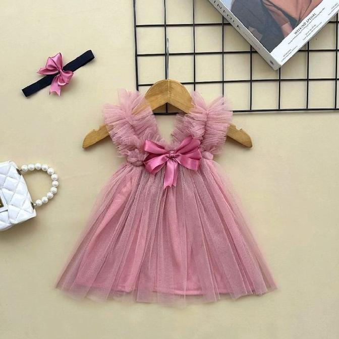New Model Dress Bayi dan Anak Ribbon Korea Rose gold Murah
