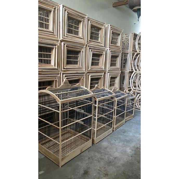 Sangkar kotak replika mentahan kayu jati isi 4 pcs