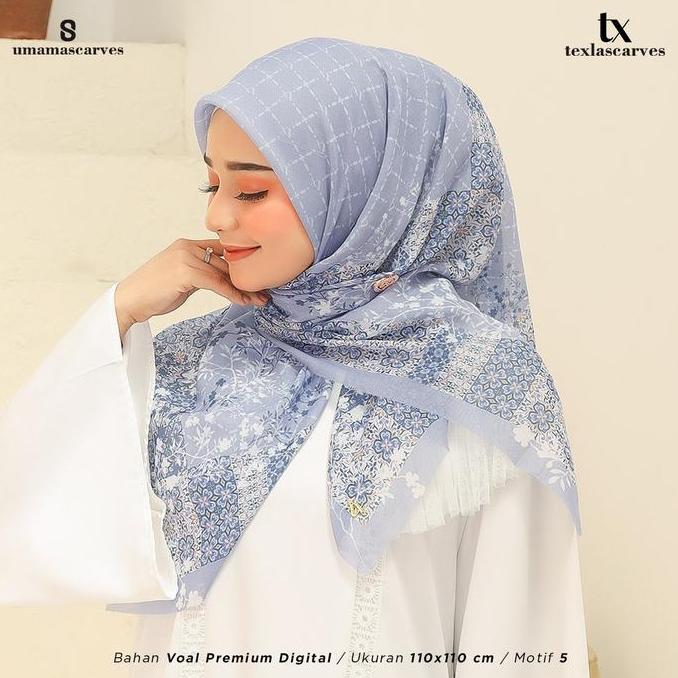 NEW BOX TEXLA SCARVES JILBAB SEGIEMPAT MOTIF UMAMA, KERUDUNG VOAL MOTIF DIGITAL PREMIUM (ORIGINAL) O