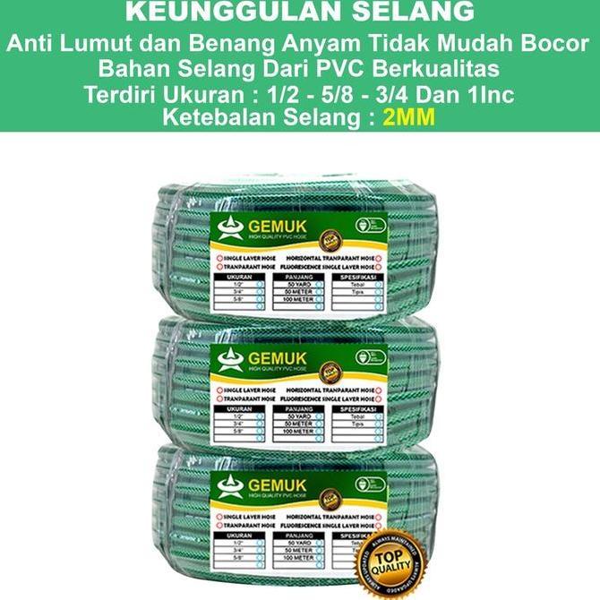 GEMUK Selang Air 50 Meter Selang Air cuci motor Selang Taman Hijau Selang Benang Anyam 100 Meter Sel
