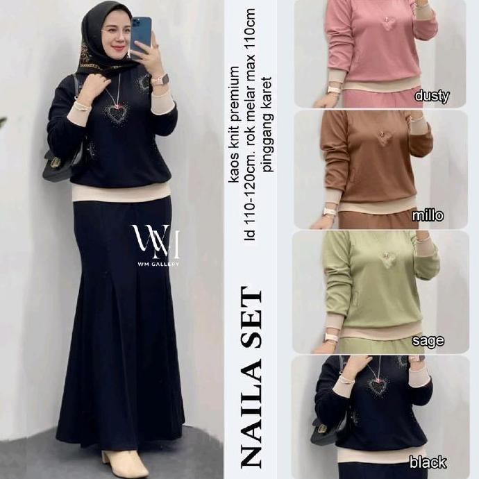 naila set rok duyung wanita setelan kaos knit mix rok duyung setelan rok wanita model terbaru setela