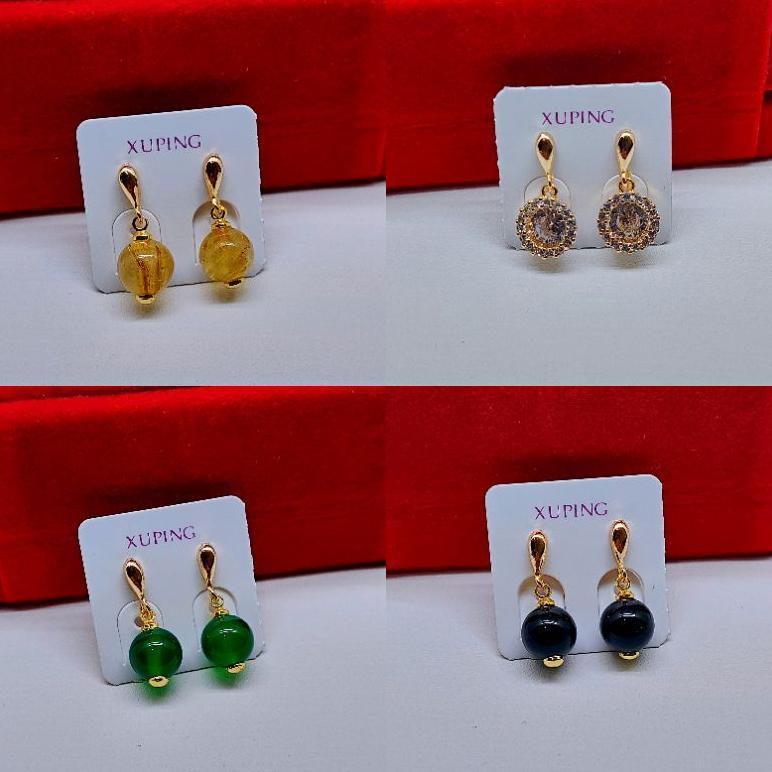 NEW anting wanita xuping batu giok dan rambut sedana asli lapis emas [terbaik][terlaris]