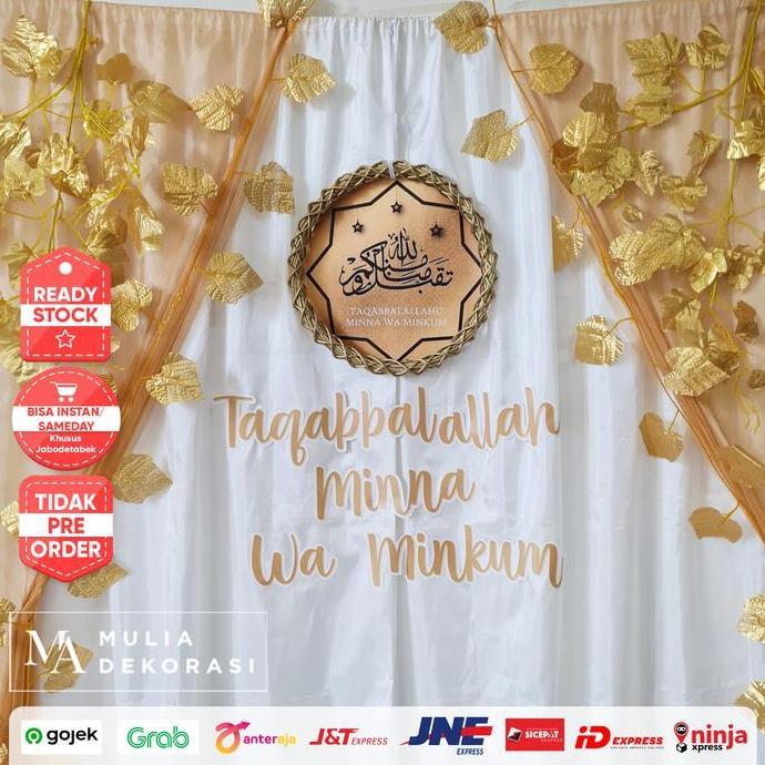 Ready Lebaran Idul Fitri 2023 Backdrop Putih Hiasan Dinding Pesta Rumah Lengkap Taqaballahu Mina Wa 