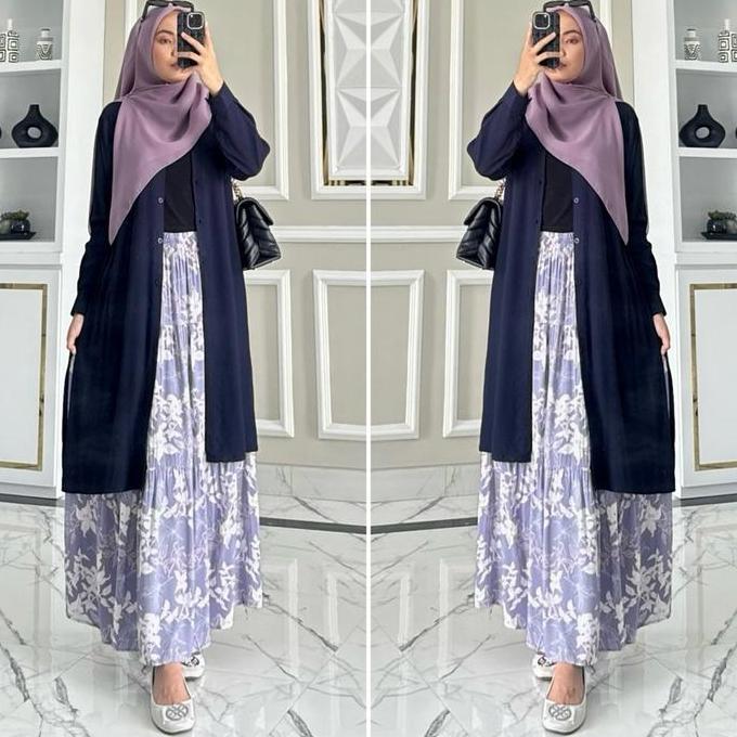 Zalfaoutfit KHANZA Setelan Rok Wanita muslim basic polos Rayon Twill premium lengan panjang manset