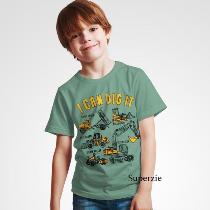 Baju Mobil Beko Anak Laki Laki cowok Beko excavator Dig it Sage 4-12 Tahun